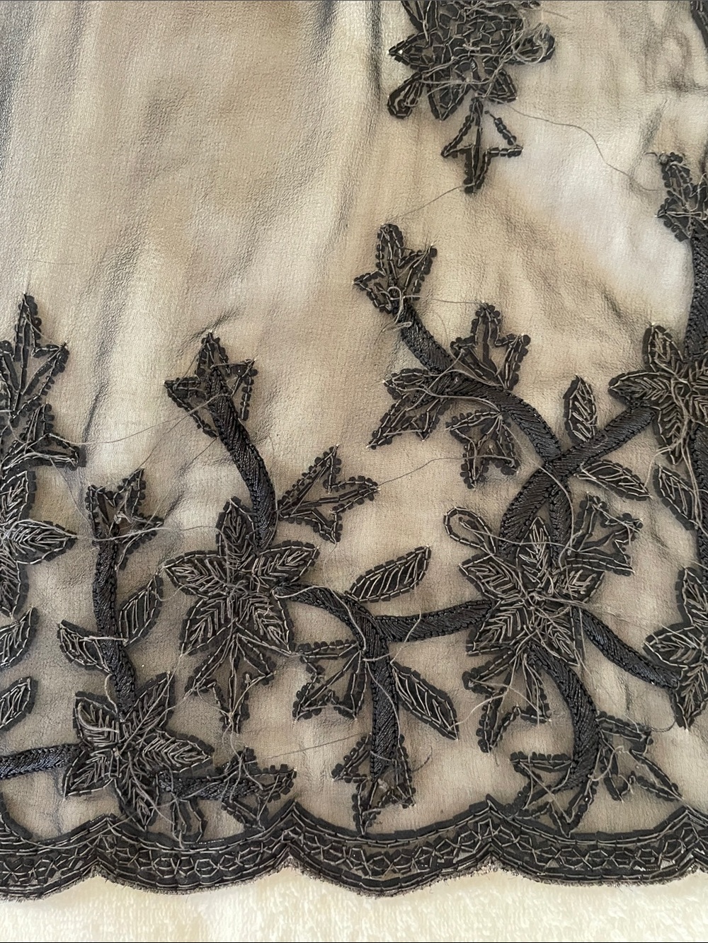 Vintage Embroidered Sheer Silk Black Beaded Vest Top - Picture 5 of 8